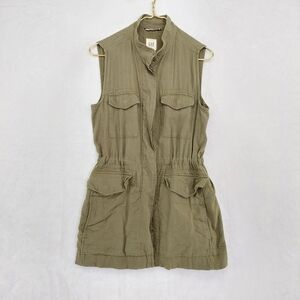 Gap Olive Green Drawstring Snaps Flap Pockets Casual Army Vest Z9